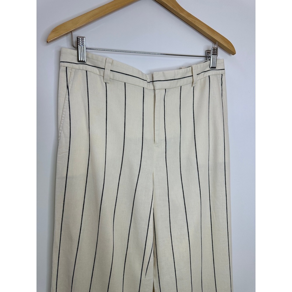 Lauren Ralph Lauren Linen Blend Pants 4 Cream Stripe Wide Leg Minimalist Office - Picture 3 of 16